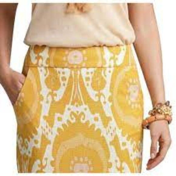 J. Crew Ochre Ikat Linen Print Pencil Skirt Size 2 - Picture 3 of 12